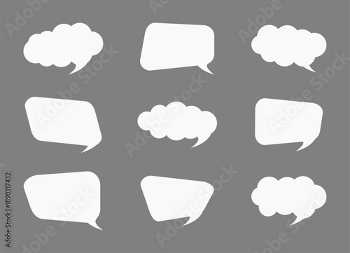 Cartoon speech bubble set with empty white talk balloons and message boxes. Ideal vector elements for dialogue, communication, and comic-style designs.