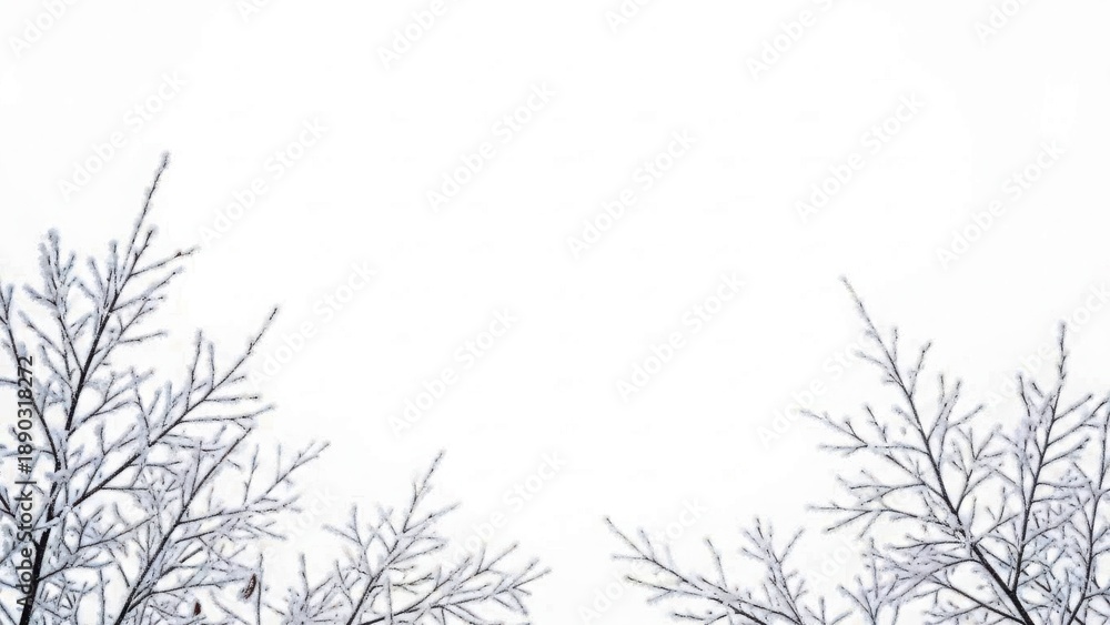 Obraz premium Snowy tree branches against white sky