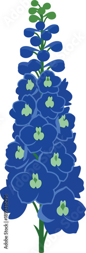 Blue Delphinium Flower Illustration for Chinese New Year Decor, Festive Floral Vector Art