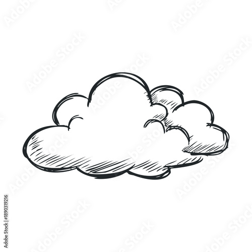 Hand drawn sketch cloud illustration weather element representing atmospheric conditions and natural phenomena in a simple artistic style.