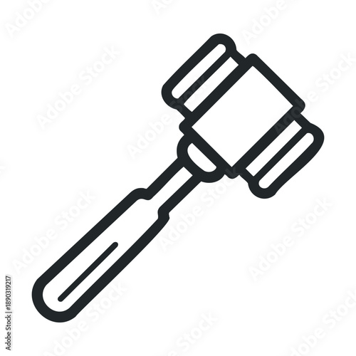 Simple black outline gavel icon representing legal authority and judgment, commonly used in courtrooms, auctions, and official decision-making processes.
