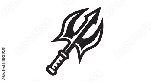 Illustration of a trident icon, symbolizing power and control, in a simple black and white graphic style