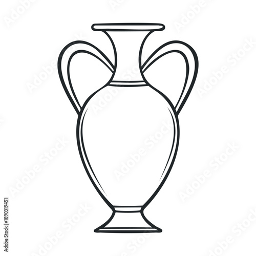 Classic Greek amphora vase outline drawing, an ancient pottery vessel with two handles and a narrow neck, symbolizing history and culture.