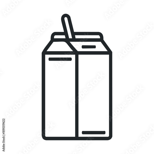 Drink carton with a straw line art icon illustrating a convenient and refreshing beverage container, perfect for quick consumption and on-the-go refreshment.