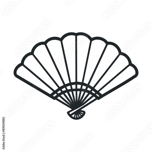 Traditional hand fan icon vector illustration of an elegant oriental accessory used for cooling and decorative purposes, perfect for cultural designs.