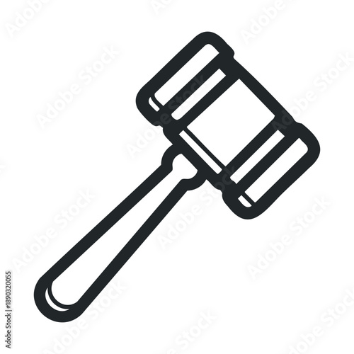 Simple black outline gavel icon representing justice, law, auction, and authority in a clean, minimalist vector illustration style.