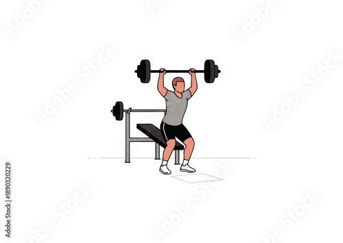 Dynamic illustration of a man performing a powerful barbell overhead press, showcasing strength, focus, and muscular effort during an intense weightlifting workout for fitness