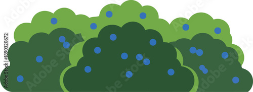 Chinese New Year Decorative Green Bushes with Blue Berries Vector Illustration for Festive Design