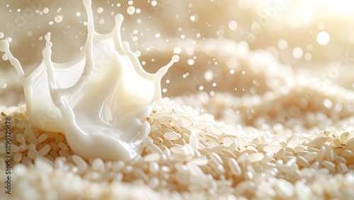Natural rice milk splash for organic beauty and skincare concept