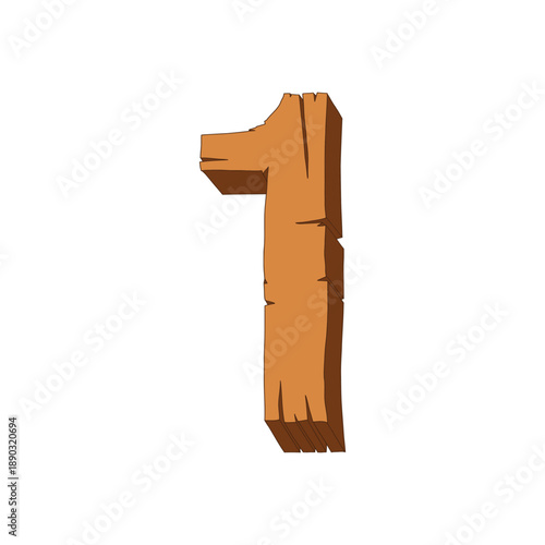 Realistic number one with old wooden texture. Vintage timber style digit for first place, ranking, rustic signage, and creative branding on isolated background. Old Wood Texture Number 1 Vector art.