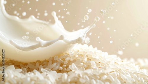 Fresh milk splashing over of rice