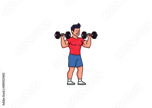 Man performing shoulder press exercise with dumbbells, a fitness illustration of strength training and physical activity