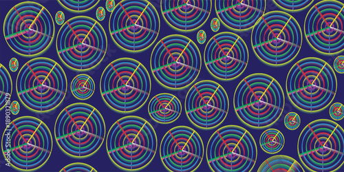 Geometric seamless pattern,texture with perfectly contacting nested circles with different size colors and lines.Repeating pattern with circles dots.For textile,wrapping paper,banner