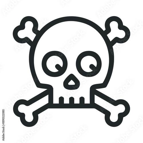 Skull and crossbones icon, a simple outline design representing danger, poison, warning, or piracy, often used in digital interfaces and signs.