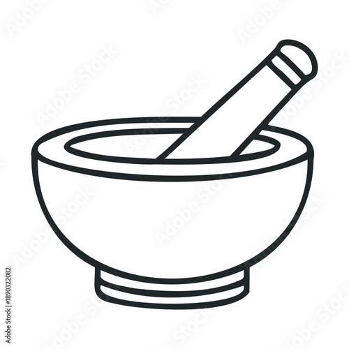 Mortar and pestle outline icon illustration representing grinding ingredients for cooking, pharmacy, or traditional medicine preparation.
