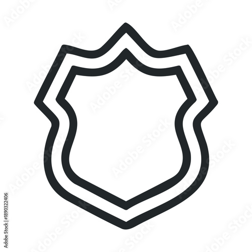 Simple outline shield badge icon representing security, protection, and authority, perfect for web design, apps, or branding elements.