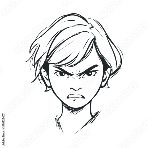 Young person's angry face illustration depicting intense frustration and strong negative emotions with a stylized manga art style.