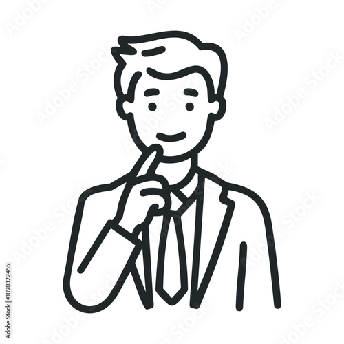 Man thinking deeply about a complex problem, pondering a strategic solution with a thoughtful expression in a clean, minimalist line art style.