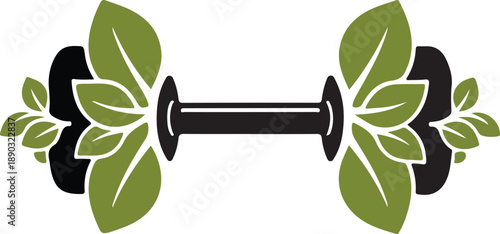 Eco-friendly fitness: a dumbbell with vibrant green leaves symbolizing natural strength