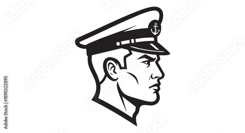 Illustration of a captain's profile in a naval uniform hat viewed from the side