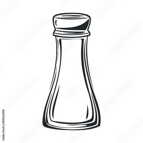 Classic salt shaker illustration features a simple, elegant design, rendered in a clean black and white line art style, ideal for culinary themes.