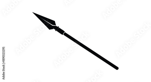 A black silhouette of a spearhead and shaft angled diagonally