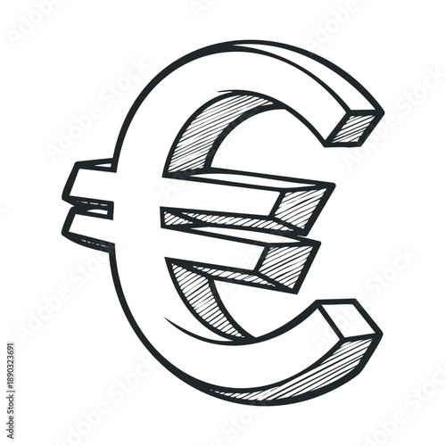 Euro currency symbol hand drawn sketch style illustration depicting European finance, economy, and global monetary transactions with a textured, artistic feel.