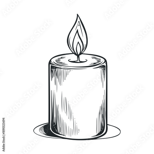 Burning candle illustration, hand-drawn with a flickering flame, symbolizing warmth, remembrance, and peaceful contemplation in a simple sketch style.
