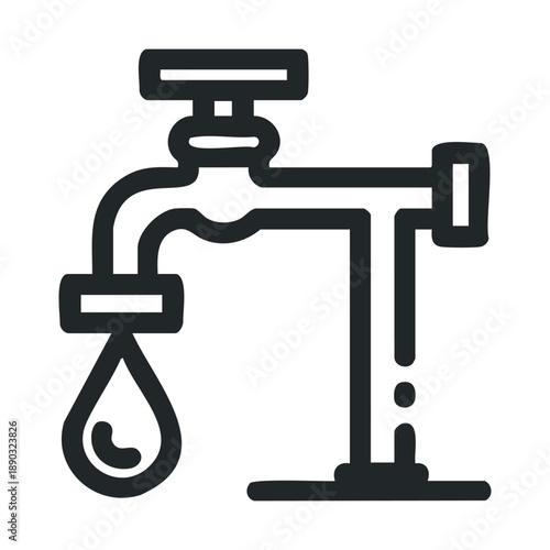 Water tap icon showing a single drop falling from the spout, with an adjacent pipe indicating the importance of water supply and conservation efforts.