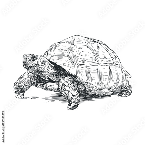 Majestic tortoise with a textured shell and scaly skin is depicted in a detailed hand-drawn sketch, showcasing its ancient and resilient nature.
