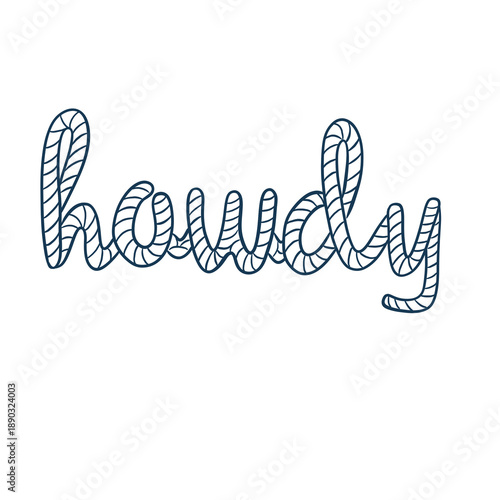 Howdy letter rope, Line Art Cowgirly blue graphic illustration.
