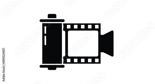 Vintage film camera with movie strip a striking black silhouette