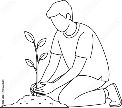 A person planting a young tree sapling in the soil, illustrating environmental care