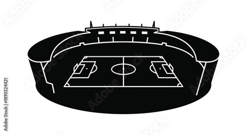 Stadium illustration with a soccer field in a striking silhouette