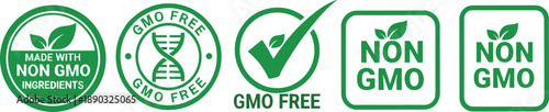 Non GMO And GMO Free Green Certification Labels Set For Organic Food Packaging And Product Branding
