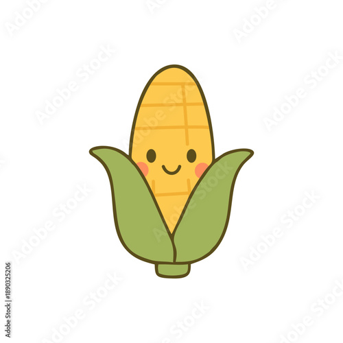 Cute Corn Cartoon Icon in Flat Style