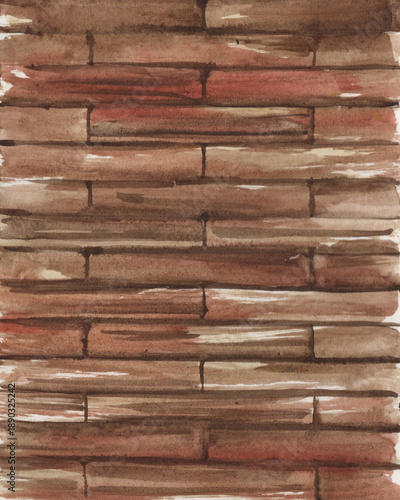 Watercolor striped background with wooden texture. Old floor material with vintage design. Aged wood texture