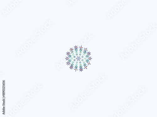 Colorful abstract snowflake design with intricate star-like patterns, minimalist style with soft pastel colors