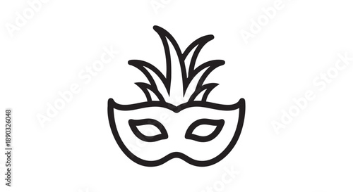 A simple black and white illustration of a pineapple wearing a carnival mask viewed from the front