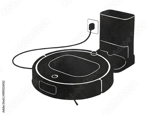 Robot vacuum cleaner charging at its docking station connected to a wall outlet modern smart home appliance