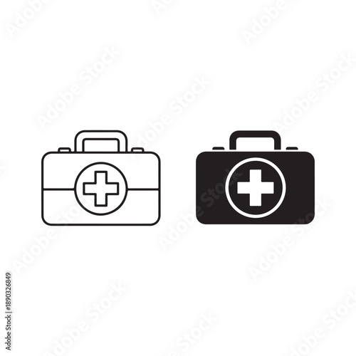 Two first aid kit box icons, black and white silhouette