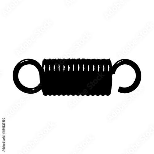 Heavy duty matte black steel extension spring with hooks on light grey backdrop
