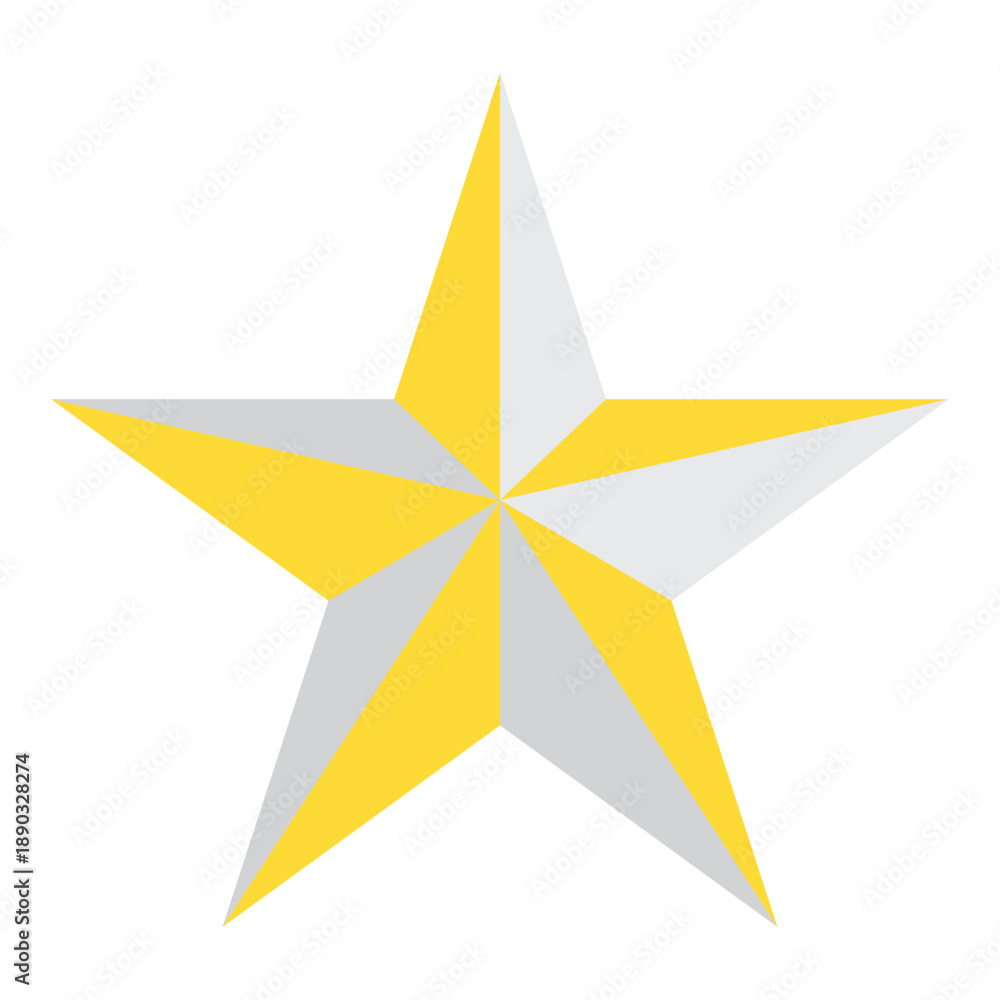 Obraz premium 3D beveled five-point star icon in yellow and grey isolated on white.