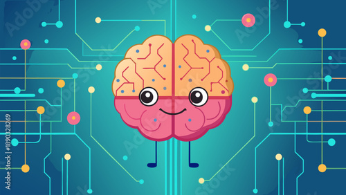 A creative medical vector illustration of a human brain featuring a technology tree pattern concept to symbolize intelligence and a modern mind design