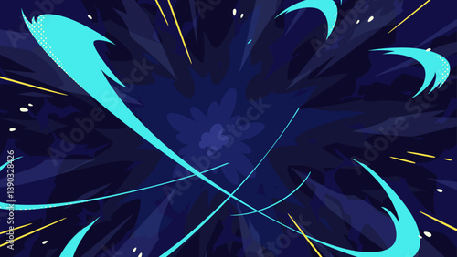 爆発のエフェクトが広がる背景イラスト_青_16:9