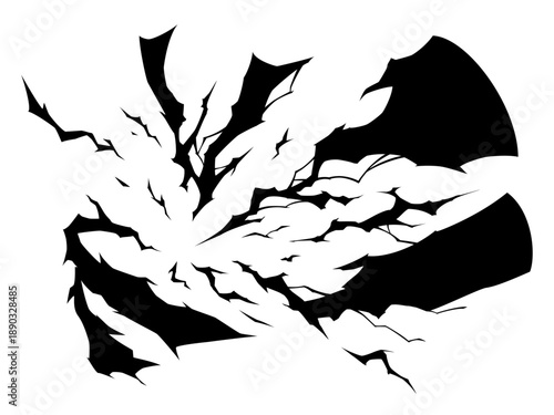 雷が左下から放射状に広がるシルエットのイラスト素材