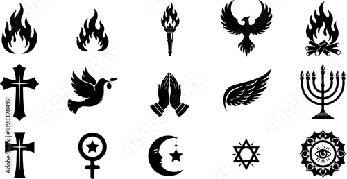 Mystic Tattoo Design Sacred Symbols Black Silhouette