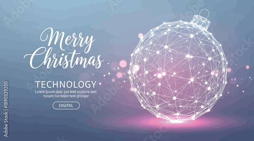 "Christmas Ornament with a Futuristic Technology Design Featuring a Glowing Network of Lights and Holographic Elements, Perfect for Holiday Decorations and Celebrations, Symbolizing Innovation and Joy