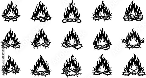 Mystic Tattoo Design Sacred Symbols Black Silhouette