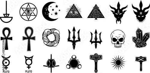 Mystic Tattoo Design Sacred Symbols Black Silhouette